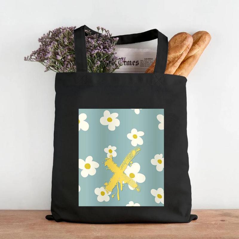 Graffiti Flower Smiley Face Women Canvas Shoulder Bags Eco Shopper Totes