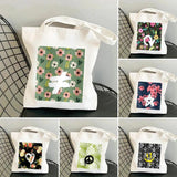 Abstract Floral Smiley Face Women Canvas Shoulder Bag