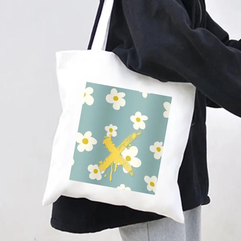 Abstract Floral Smiley Face Women Canvas Shoulder Bag