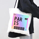London York Paris Boarding Pass Rainbow Women Canvas Shoulder Bag