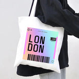 London York Paris Boarding Pass Rainbow Women Canvas Shoulder Bag