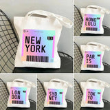 London York Paris Boarding Pass Rainbow Women Canvas Shoulder Bag