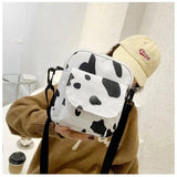 Cow Print Small Square Bag Canvas Crossbody Bag For Women