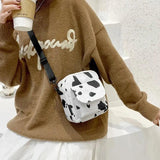 Cow Print Small Square Bag Canvas Crossbody Bag For Women
