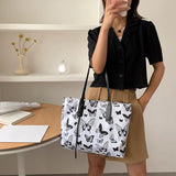 Canvas Animal Print Shoulder Bag for Women, Large Capacity Tote