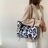 Canvas Animal Print Shoulder Bag for Women, Large Capacity Tote