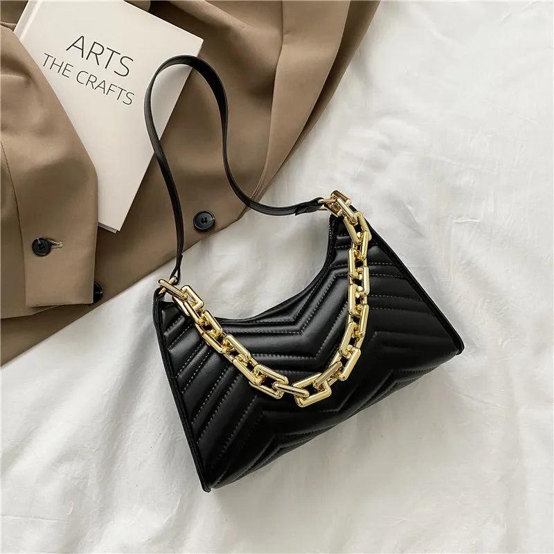 Embossed PU Leather Chain Shoulder Bag Zipper