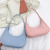 Solid Shoulder Bag Women Underarm Bag Ladies Top-handle Clutches in Beige Pink