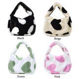 Women Cow Print Fluffy Shoulder Bag Handbag Purse Plush Bag