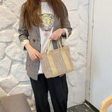 Women's Straw Tote Bag with Zipper Closure - Summer Handbag
