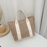 Women's Straw Tote Bag with Zipper Closure - Summer Handbag