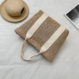 Women's Straw Tote Bag with Zipper Closure - Summer Handbag