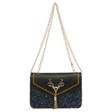 Fashionable Flash Tassel Small Square Bag Women Shoulder Messenger Handbag