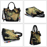 Peafowl Embroidery Canvas Top-Handle Bag