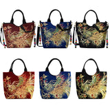Peafowl Embroidery Canvas Top-Handle Bag