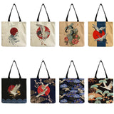 Animal Print Tote Bag Large Capacity Foldable Handbag Red Crowned Crane