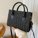 Portable Straw Shoulder Bag Big Capacity Top Handle Shoulder Bags Basket Rattan