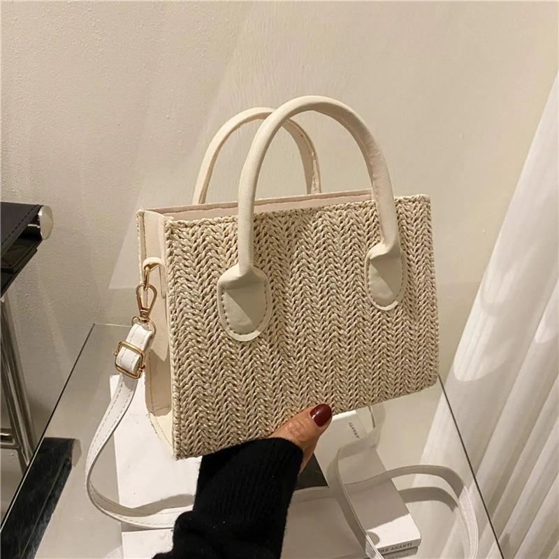 Portable Straw Shoulder Bag Big Capacity Top Handle Shoulder Bags Basket Rattan