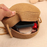 Round Straw Bag Woven Beach Crossbody Rattan Knitted Handbag