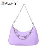 Mini Shoulder Bag Women Hobos Handbag Purse, Retro Solid Chain Butterfly