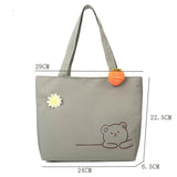 Canvas Bear Satchel Travel Purse Handbag Women Zipper Bag Preppy Style