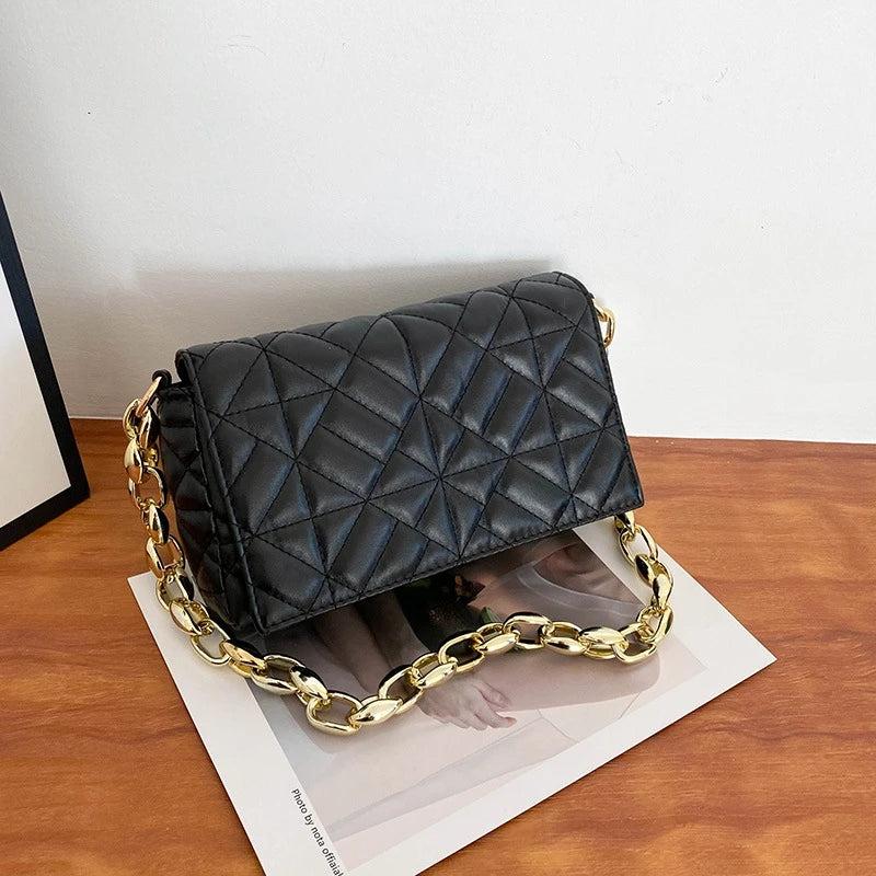 PU Leather Shoulder Bag with Metal Chain Strap