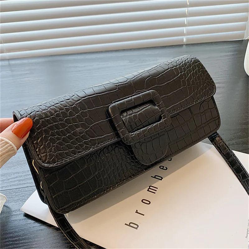 Vintage Crocodile Pattern Underarm Bag for Women Ladies Shoulder Bag