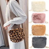 Leopard Shoulder Bag Fluffy Plush Autumn Winter Vintage Handbags