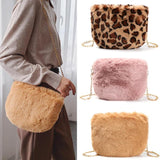 Leopard Shoulder Bag Fluffy Plush Autumn Winter Vintage Handbags