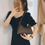 Plaid Pattern Bags Woven PU Leather Shoulder Bags for Women Handbag