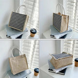 Houndstooth Cloth Tote Bag Plaid Beach Shoulder Bag Canvas Crossbody