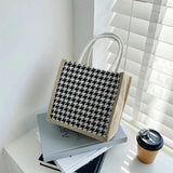 Houndstooth Cloth Tote Bag Plaid Beach Shoulder Bag Canvas Crossbody