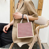 Houndstooth Cloth Tote Bag Plaid Beach Shoulder Bag Canvas Crossbody