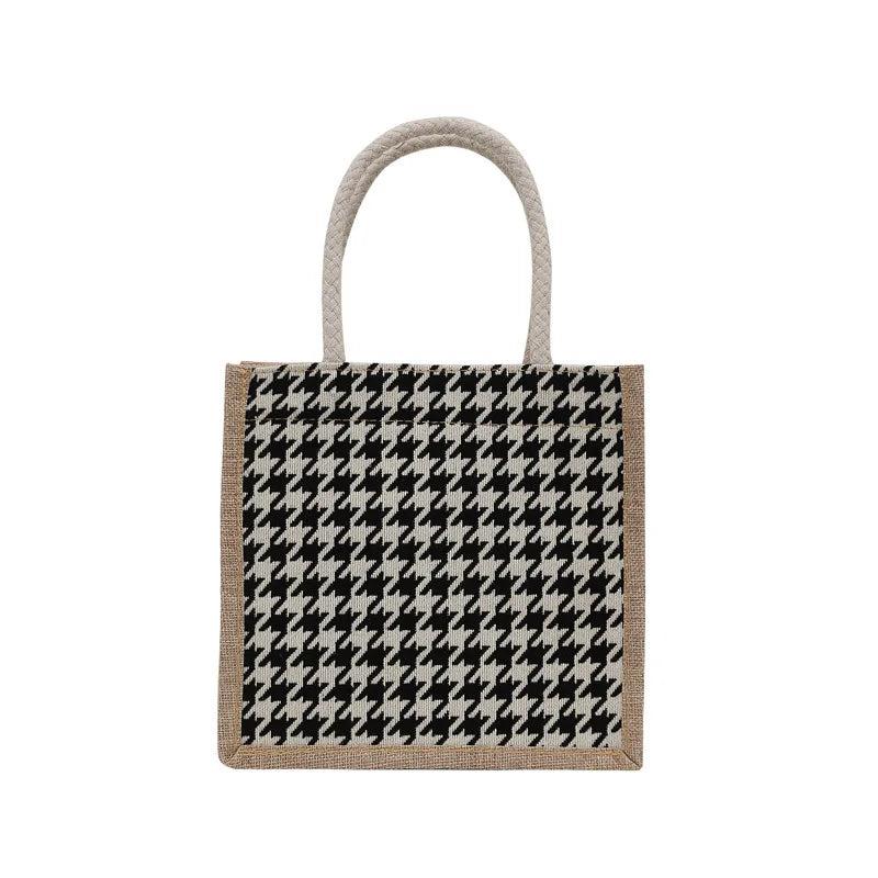 Houndstooth Cloth Tote Bag Plaid Beach Shoulder Bag Canvas Crossbody
