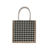 Houndstooth Cloth Tote Bag Plaid Beach Shoulder Bag Canvas Crossbody