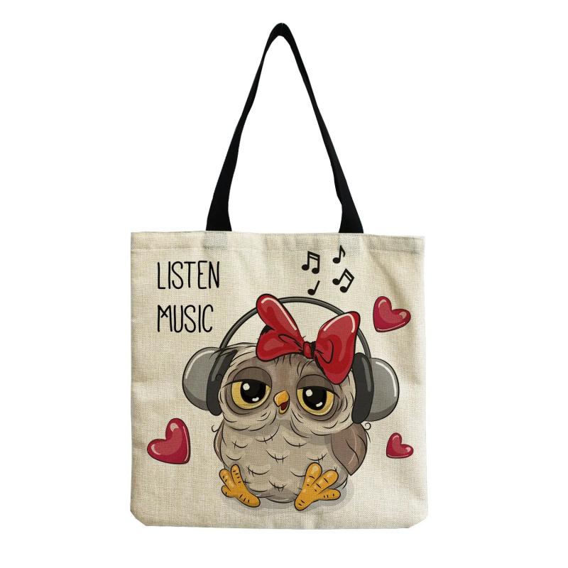 Travel Ladies Owl Print Shoulder Bag Eco Friendly Tote Handbag