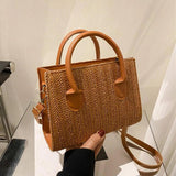 Summer Straw Shoulder Bag Large Capacity Top Handle Purse Rattan Basket Tote