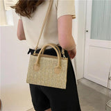 Summer Straw Shoulder Bag Large Capacity Top Handle Purse Rattan Basket Tote