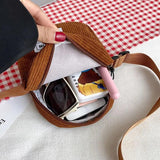 Small Corduroy Shoulder Bag with Letter Embroidery
