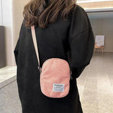 Small Corduroy Shoulder Bag with Letter Embroidery