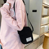Small Corduroy Shoulder Bag with Letter Embroidery