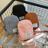 Small Corduroy Shoulder Bag with Letter Embroidery