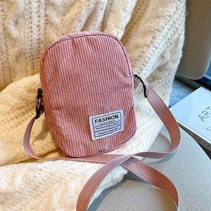 Small Corduroy Shoulder Bag with Letter Embroidery