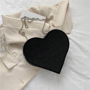 Heart Shaped Rhinestones Shoulder Bag for Women
