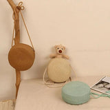 Women's Round Straw Beach Bag Crossbody Rattan Handbag