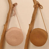 Women's Round Straw Beach Bag Crossbody Rattan Handbag