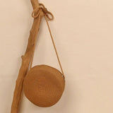 Women's Round Straw Beach Bag Crossbody Rattan Handbag