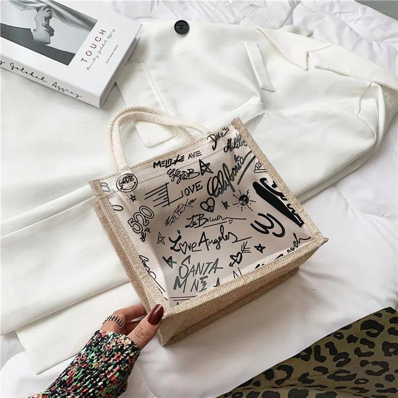 Crystal PVC Transparent Bags Clear Graffiti Handbag Women Shoulder Beach Jelly P