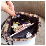 Leopard Print Fox Fur Shoulder Bag for Women Handbag
