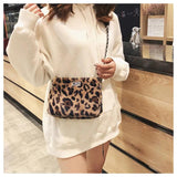 Leopard Print Fox Fur Shoulder Bag for Women Handbag